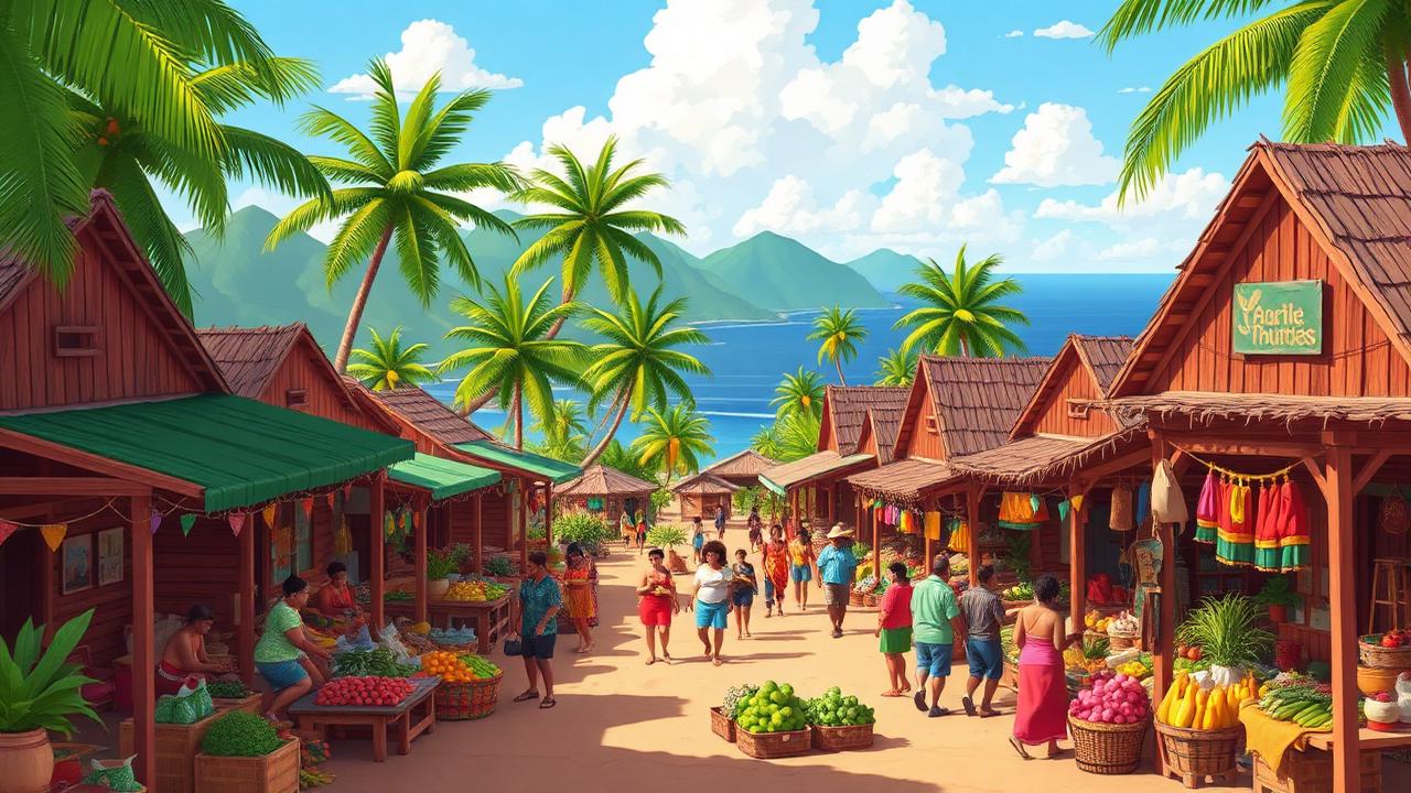 Samoan village marketplace scene